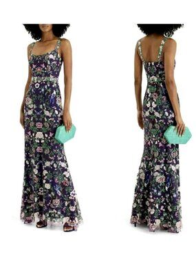 New Marchesa Notte Floral Embroidered Purple Gown Size 4